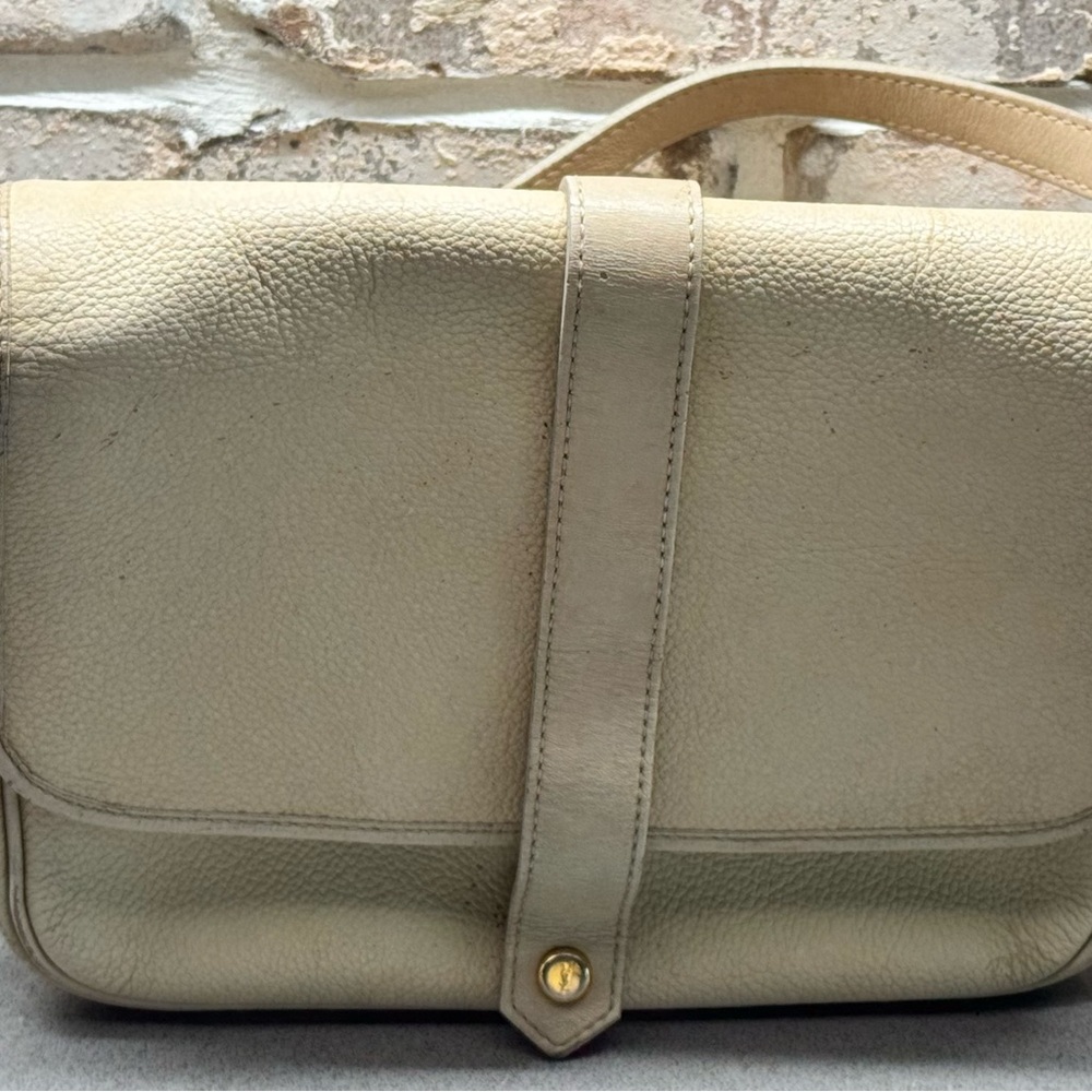 Vintage Yves Saint Laurent Cream Leather Crossbody with Gold Snap